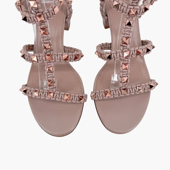Valentino Garavani Rockstud Braided Caged Block Heel Sandals Beige Size 40 US 10 - Picture 3 of 15